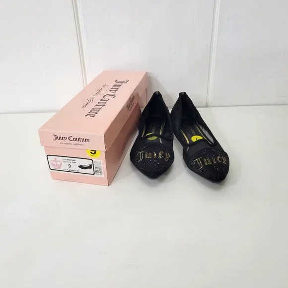 Juicy Couture Black Penny Logo Spell Out Flats NIB - Picture 7 of 8